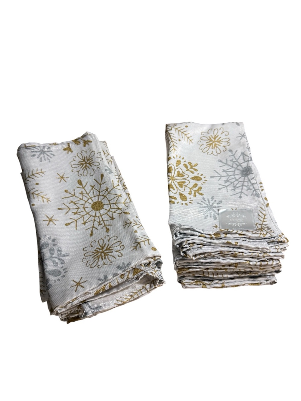 12 Gold Silver Snowflake Fabric Napkins 19x19 Winter Wonderland Christmas Dec